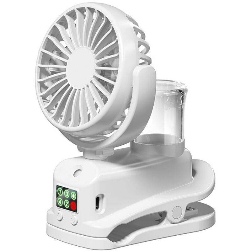 Clip-Ventilator mit LED-Anzeige, Mini-Ventilator mit Akku, 4 Geschwindigkeitsstufen, USB-Ventilator, Reiseaccessoire für Outdoor, Büro, Camping (Weiß)