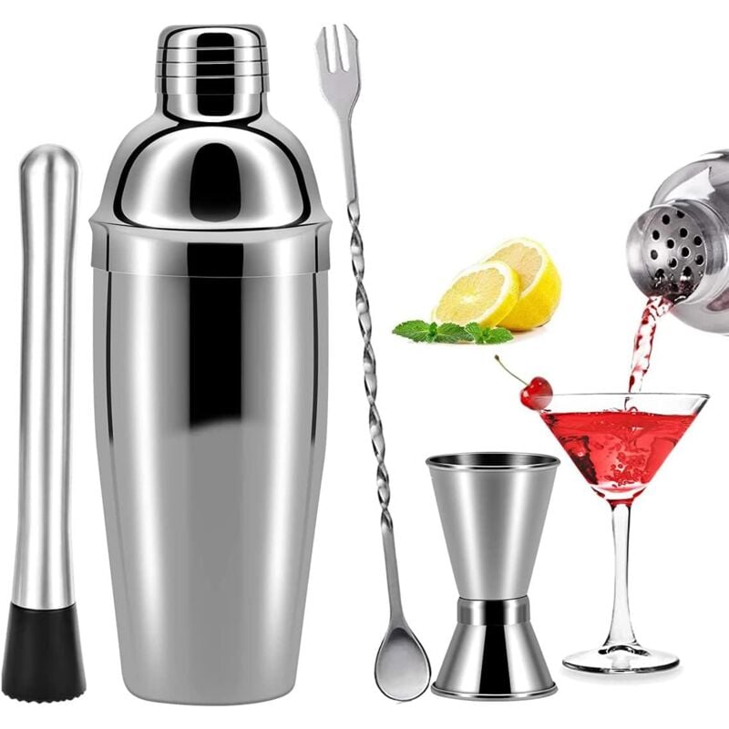 Cocktailshaker Set, 750ML Cocktail Shaker Edelstahl Professioneller Cocktailmixer Bar Cocktailset Kit 4-Teiliges Edelstahl Shaker Bar Zubehör Barware
