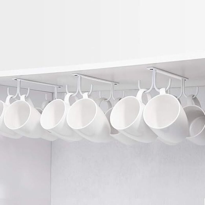 3er-Set Tassenhalter, weißer Kaffee, hängender Getränkehalter unter dem Schrank, Metall-Aufbewahrungshaken unter dem Schrank, Regal, Schrank, mit 4