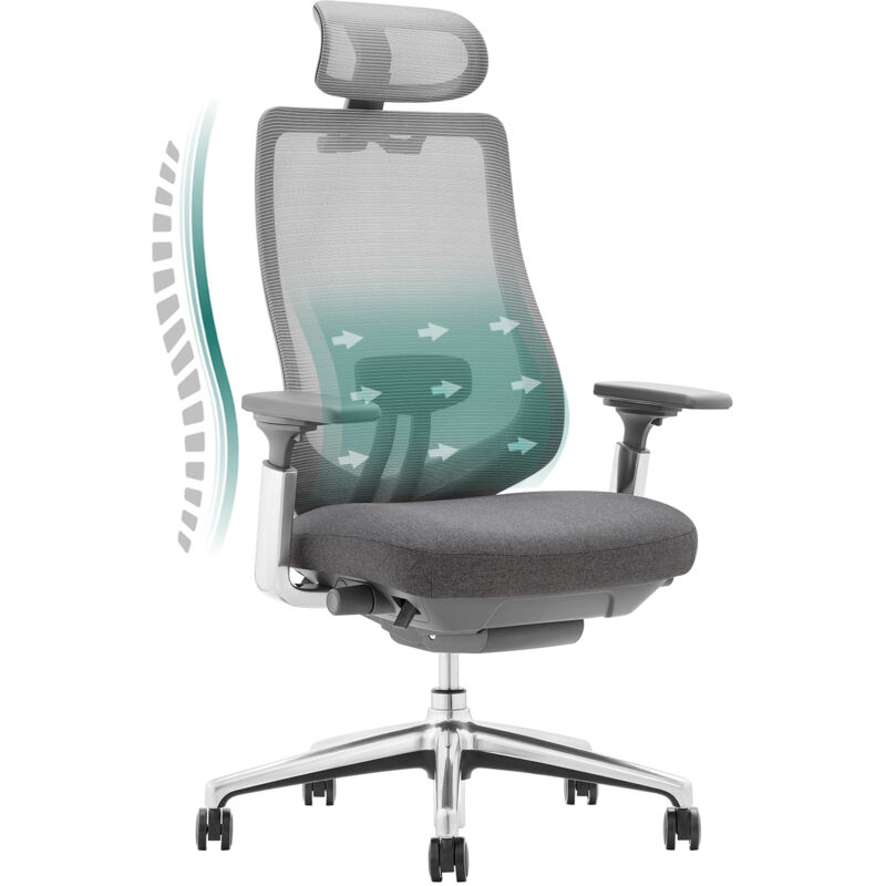 Bürostuhl, Bürostuhl – Bürostuhl mit 4D-Armlehnen und vor- und zurück verstellbarem Sitz, optimaler Komfort für intensive Arbeit – Grau - Colamy