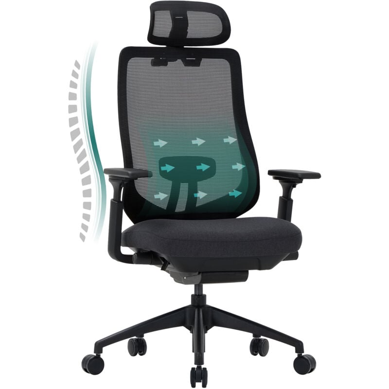 Bürostuhl, Bürostuhl – Bürostuhl mit 4D-Armlehnen und vor- und zurück verstellbarem Sitz, optimaler Komfort für intensive Arbeit – Schwarz - Colamy