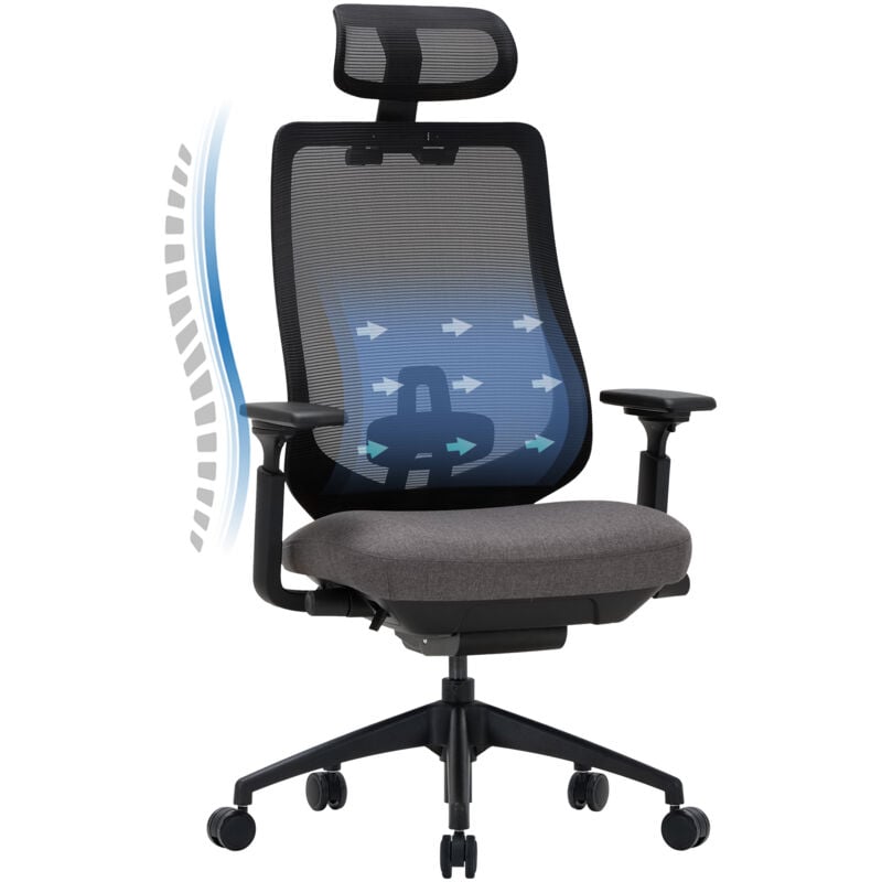 Bürostuhl, Bürostuhl – Bürostuhl mit 4D-Armlehnen und vor- und zurück verstellbarem Sitz, optimaler Komfort für intensive Arbeit – Schwarz et Grau