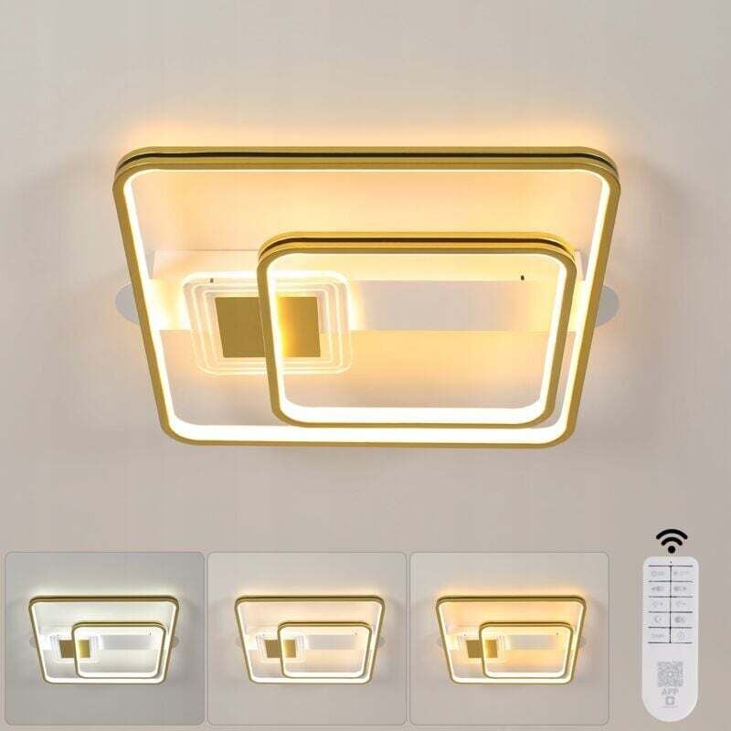 COMELY Dimmbare LED-Deckenleuchte, 55 W, moderne LED-Deckenlampe mit Fernbedienung, 3000 K – 6500 K, goldene Deckenlampe für Wohnzimmer,