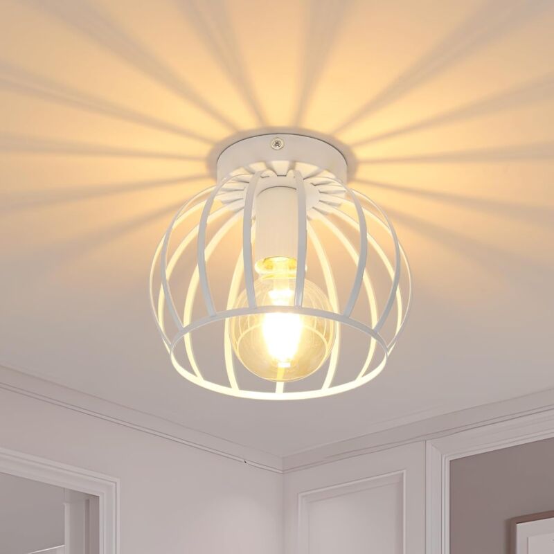 Comely - Vintage Deckenleuchte E27, Halbschnitzer Deckenlampe weiß weiße Deckenlampenschatten Metall, Retro Deckenlampe für Korridor Küchenraum