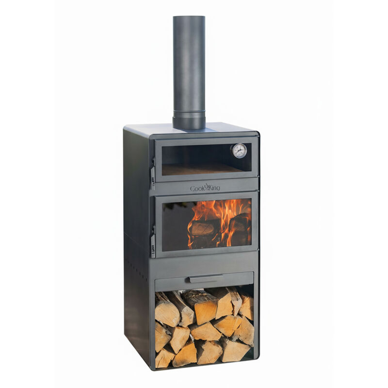 CookKing Stahl Terrassenofen Vento inkl. Pizzaofen Schwarz 50x50x150 cm