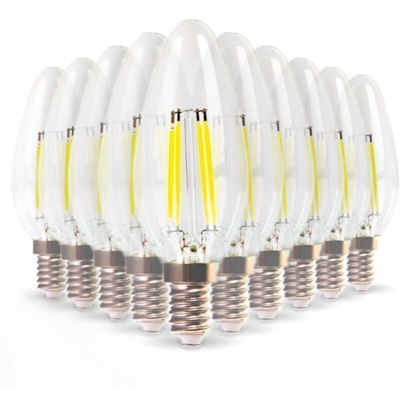 Set mit 10 LED-Lampen E14 Flame Filament 5,5 w Eq 50 w warmweiß 2700 k