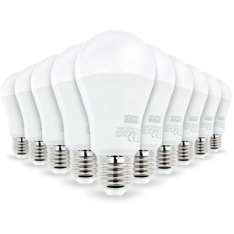 Set mit 10 E27 LED-Lampen Hohe Leuchtkraft 14W Eq 100W Farbtemperatur: Warmweiß 2700K