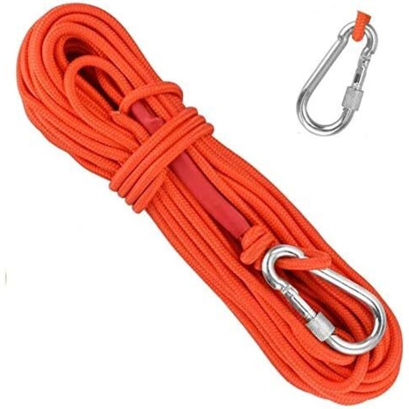 Geflochtenes Seil aus Polypropylen, Kletterseile, 20 m, mit Karabiner, UV-Schutz, Anti-Schimmel, Anti-Korrosion, multifunktional, für Angeln,