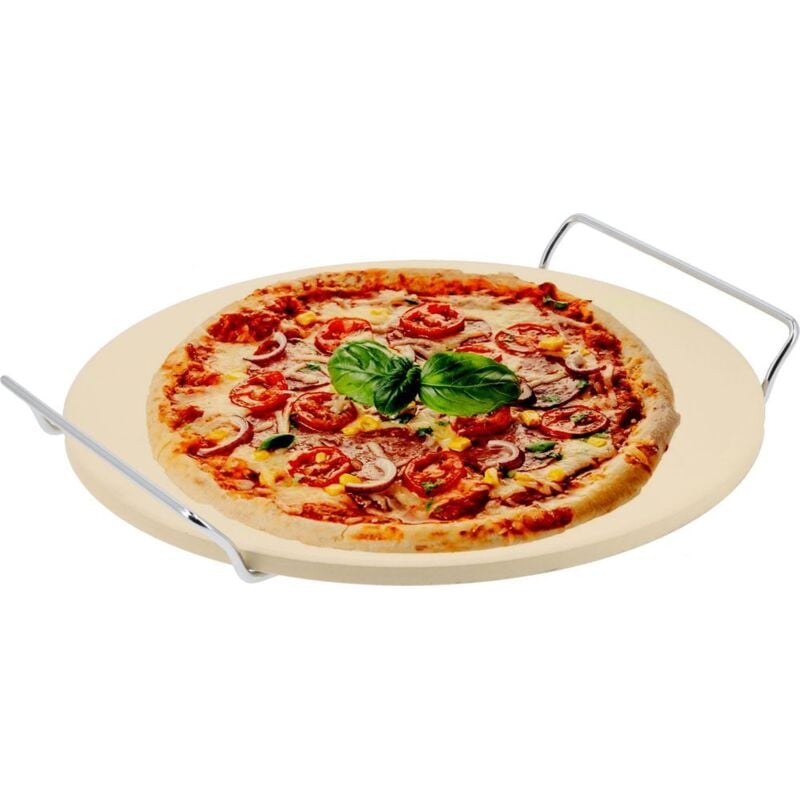 Cordieri Pizzastein Backstein Brotbackstein Pizza Brot Flammkuchen für Gasgrill und Backofen Ø 30 cm inkl. 2 Griffe