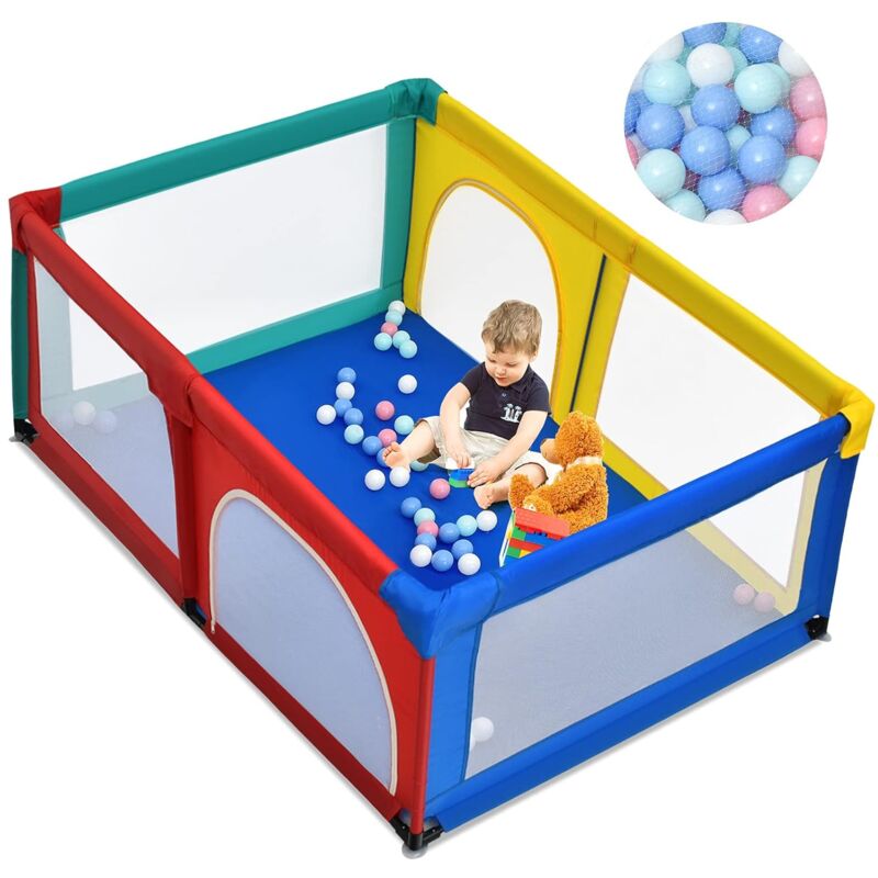 Costway - 120 x 190cm Baby Laufstall mit 50 Spielbaellen, Laufgitter mit atmungsaktivem Netz und Reissverschluss, Krabbelgitter 2 Türen,