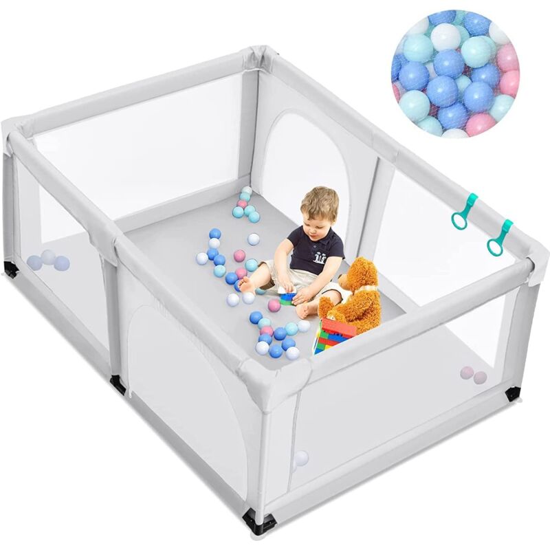 Costway - 120 x 190cm Baby Laufstall mit 50 Spielbällen, Laufgitter mit atmungsaktivem Netz und Reißverschluss, Krabbelgitter 2 Türen, Laufgitterzelt