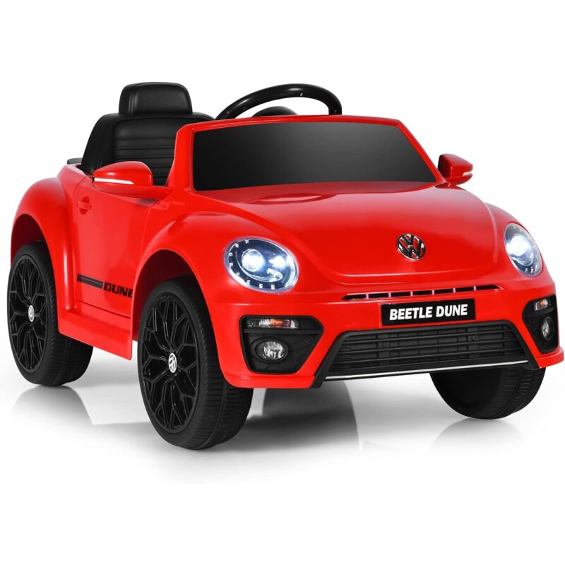 Costway - 12V Kinder Elektroauto, vw Beetle Kinderauto mit Musik und 2 Beleuchtungsmodi, inkl. 2,4G Fernbedienung, für Kinder ab 3 Jahre (Rot)