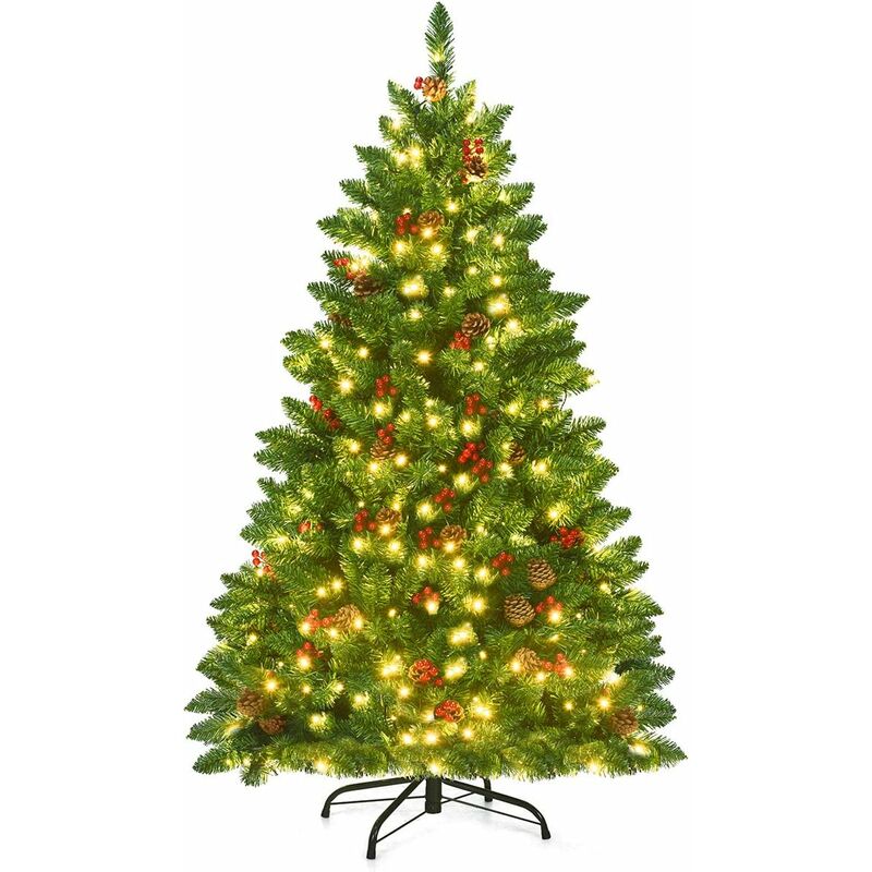 COSTWAY 135cm Künstlicher Weihnachtsbaum mit warmweisser LED-Lichterkette, Tannenbaum mit Metallstaender, Christbaum PVC Nadeln, Kunstbaum