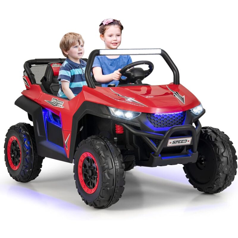 2 Sitzer Kinderauto mit 2,4G Fernbedienung,12V Kinder utv mit Musik und Scheinwerfer, 2-4 km/h, für Kinder ab 3 Jahren (Rot) - Costway