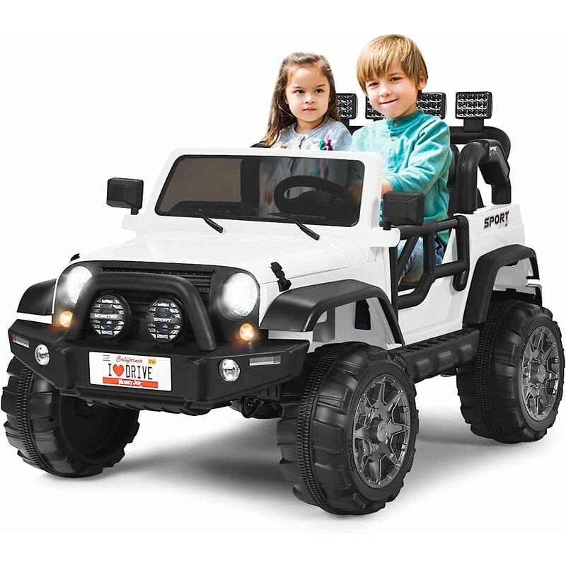 COSTWAY 2 Sitzer Kinderauto mit 2,4G-Fernbedienung, 3 Gang Elektroauto mit MP3, Musik, Hupe und Scheinwerfer, 2,5-4 km/h, 12V Kinderfahrzeug für