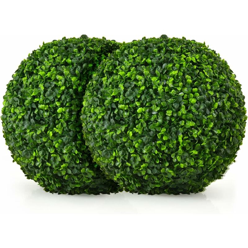 Costway - 2er Buchsbaumkugel 40 cm, Buchsbaum Kugel UV-beständig, Formschnitt Kunstpflanze Dekopflanze, Buchskugel Künstliche Pflanze, dekorative
