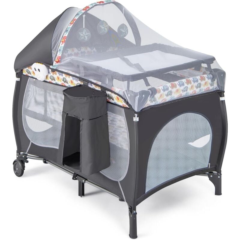 Costway - 5 in 1 Babybett, tragbares Beistellbett Reisebett mit faltbaren Matratze, Wickeltisch, Baldachin, Spielbogen & Spieluhr, Stubenwagen mit