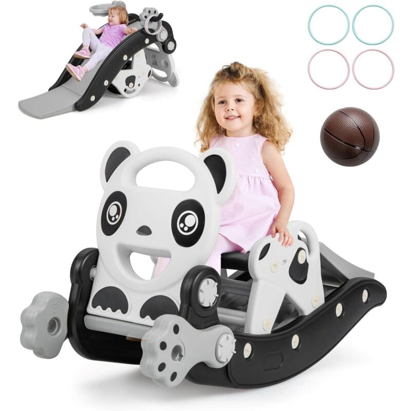 Costway - 5 in 1 Kinder Rutsche, Schaukelpferd, Kinderrutsche mit Basketball & Ringspiel für Kinder von 1-5 Jahren, Kinder Spielplatz für Indoor &