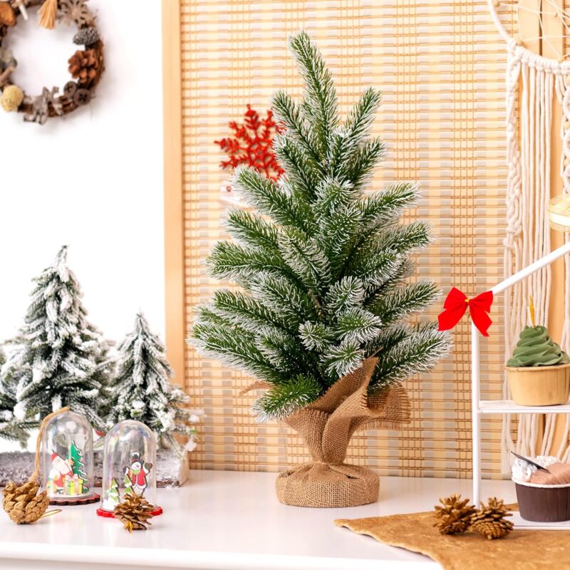 COSTWAY 50cm Kleiner Weihnachtsbaum mit Schnee, Mini Weihnachtsbaum mit 55 Zweigen und Sockel, künstlicher Tisch Weihnachtsbaum für Haus Büro