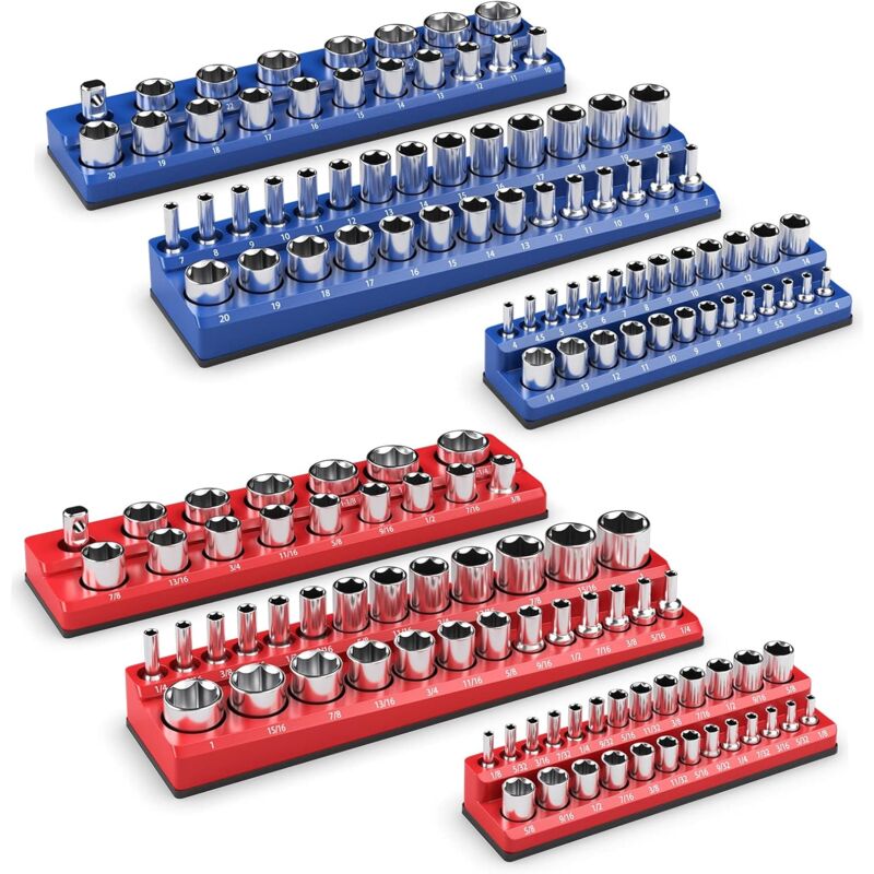 Costway - 6 Stk. Steckschlüssel Halter magnetisch, 1/2-Zoll-, 3/8-Zoll- und 1/4-Zoll, Aufsteckschiene für Stecknüsse, Steckschlüsselsatz Schiene