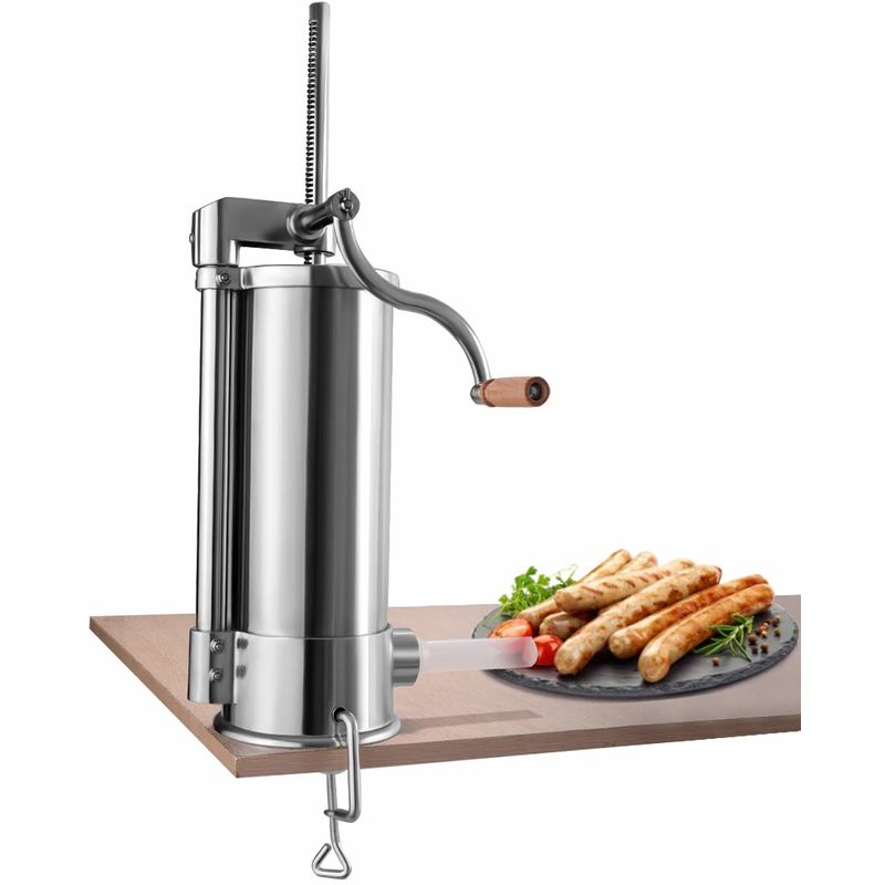 6L Wurstfueller manuell, Wurstmaschine aus Edelstahl, Wurstfuellmaschine Silber, Wurstpresse mit Tischklemme, Wurstspritze inkl. 6 Fuellrohre