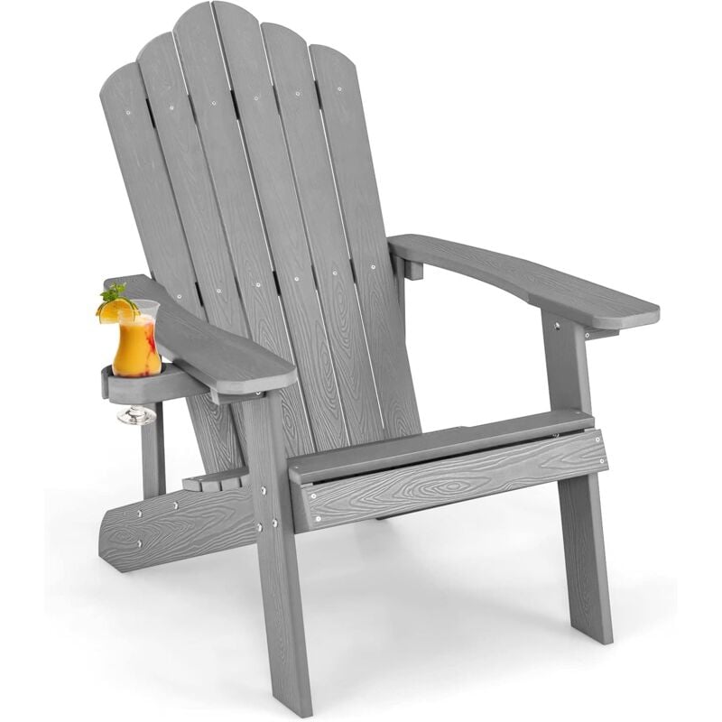 Adirondack Stuhl mit Getränkehalter, wetterfest, 170kg Gartenstuhl, Gartensessel aus Kunststoff, Outdoor-Stuhl für Garten, Terrasse, Hellgrau