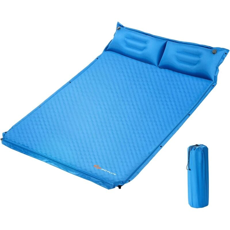 COSTWAY Campingmatte mit Kissen, Isomatte Selbstaufblasend, Camping Matratze Schlafmatte 2 Personen fuer Camping, Wandern, Strand, Reisen 186x130x4cm
