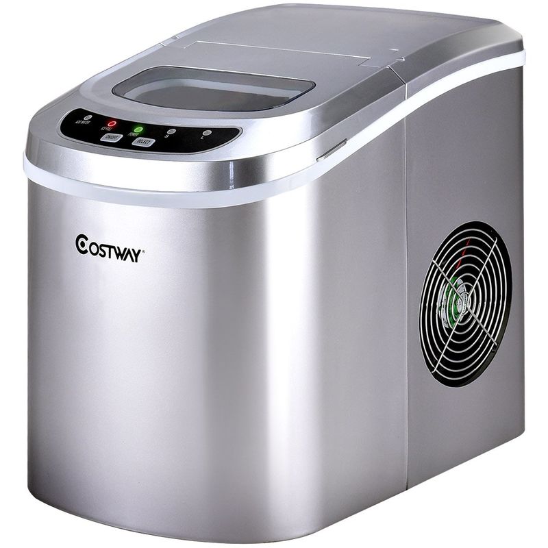 Costway - Eiswuerfelmaschine Eismaschine Eiswuerfelbereiter inkl. Eiswuerfelschaufel (2 Eiswuerfelgroessen, 12kg in 24 Stunden) Silber
