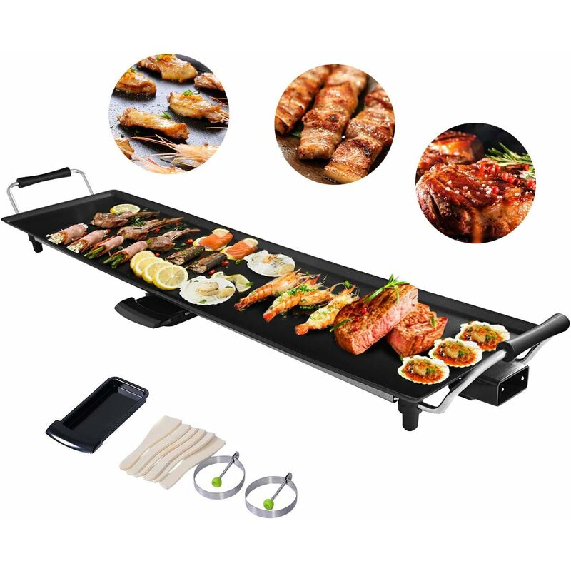 Costway - Elektrische Grillplatte 1800W, Teppanyaki-Grill mit Antihaftbeschichtung, Elektrogrill 90x23cm, Indoor bbq Grill inkl. 6 Holzspateln und