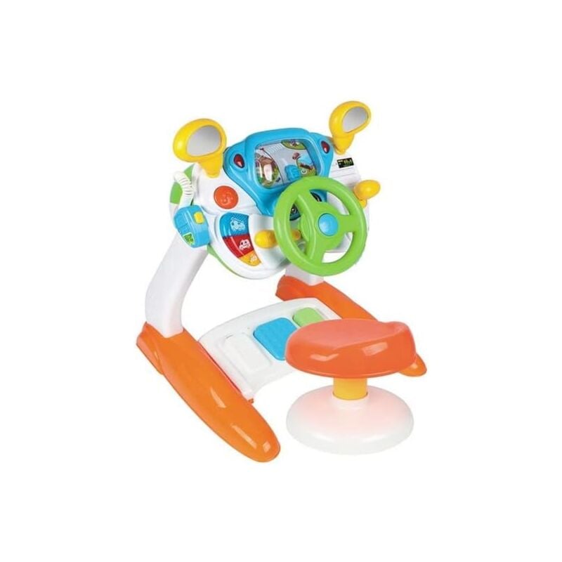 Costway - Fahrspielzeug für Kinder, interaktives Lenkrad-Spielzeug mit rundem Hocker, Licht, Musik, Hupe, Megaphon, zyklischer Drehszene, Lehrreiches