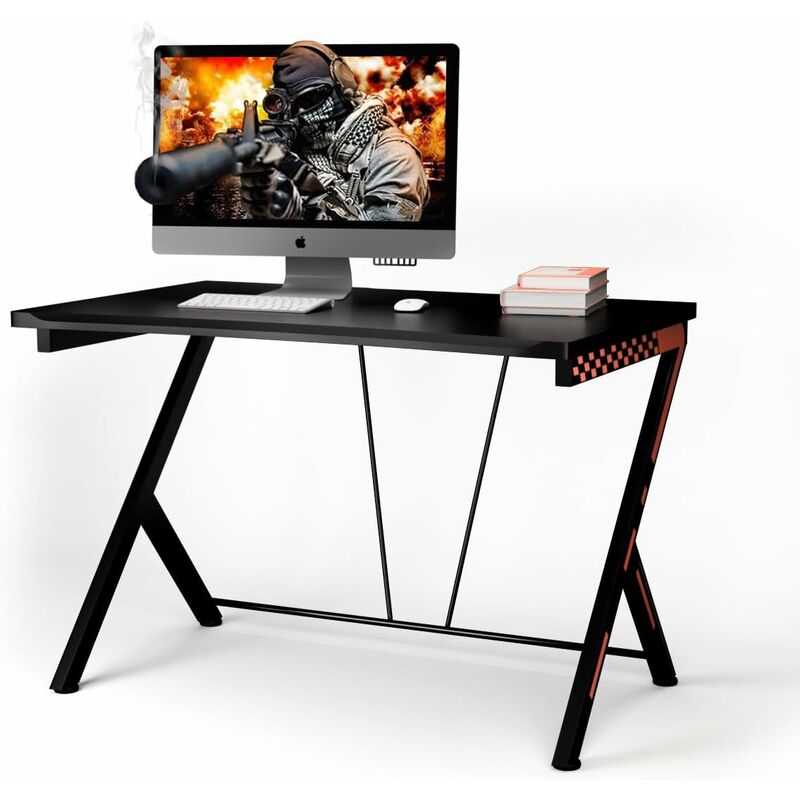 Costway - Gaming Tisch, Schreibtisch mit Kohlefaserbeschichtung, Ergonomischer pc Tisch, Gamer Computertisch für Gaming, Arbeiten und Studieren,