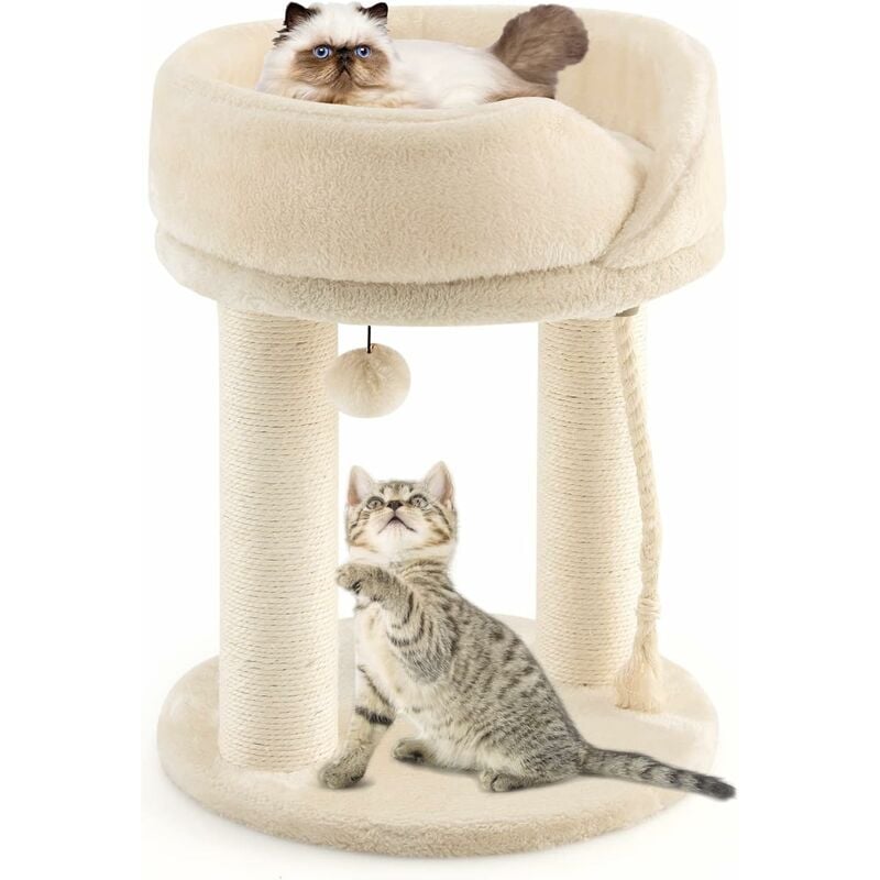 Costway - Kratzbaum Klein 4 in 1, Katzenbaum mit weicher Sitzflaeche & Basis & Fellknaeuel und Sisalseil, Katzenkratzbaum Holz, Katzen Katzenmoebel