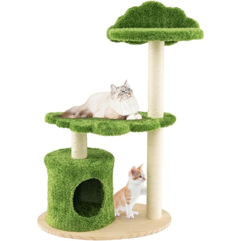 Costway - Kratzbaum Klein, 97cm, Katzenbaum mit Höhle & Liegeflächen, Kletterbaum mit Sisalseil & Holzbasis, Katzen Kratzbaum Katzenmöbel,