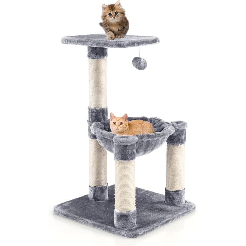 Costway - Kratzbaum Klein, Katzenbaum mit gemütlicher Haengematte & grossem Plattform & Fellknaeuel, Katzenkratzbaum Holz, Katzen Katzenmoebel