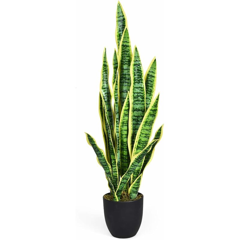 Kunstpflanze Sansevieria, Kuenstliche Schlangenpflanze 90 cm, Zimmerpflanze mit stabilem Topf & 20 Blaettern, Pflanze fuer den Heimgarten