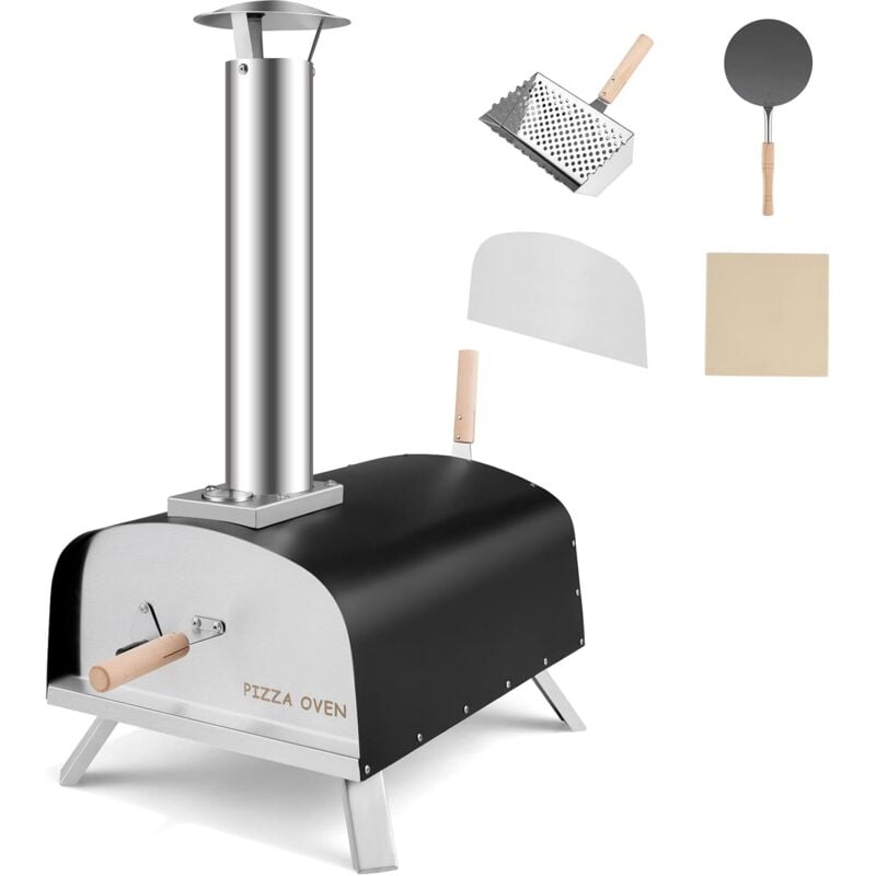 COSTWAY Pizzaofen Outdoor, tragbarer Pizza Holzofen inkl. Pizzaschieber und Pizzastein, Gas & Holz Pizza Ofen für Garten Camping