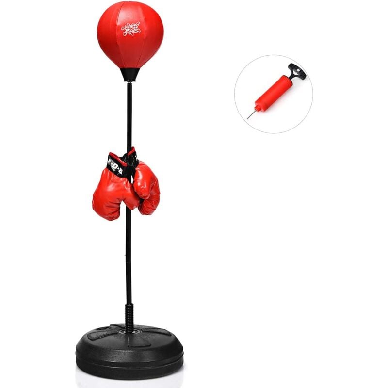 Punchingball 120-154cm hoehenverstellbar, Standboxball Boxsack Set, Boxset, inkl. Boxhandschuhe und Handpumpe ab 8 Jahren - Costway