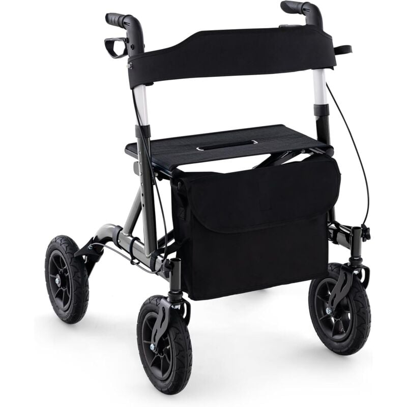 Costway - Rollator faltbar und leicht mit Sitz, Aluminium, bis 160 kg, 2 in 1 Rollstuhl & Reiserollator, Gehhilfe 6-fach höhenverstellbar, Gehwagen