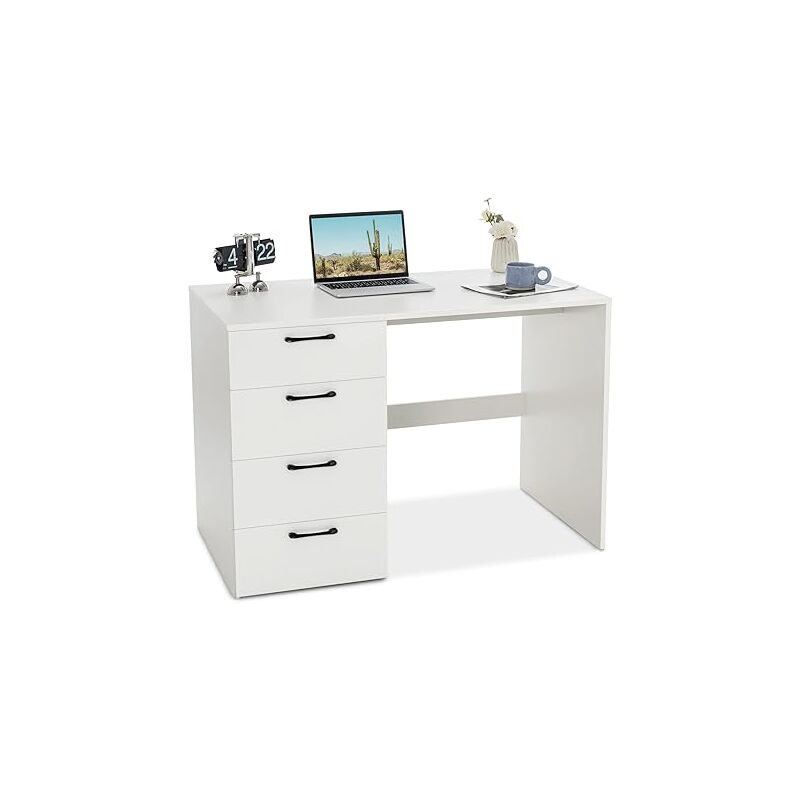 Schreibtisch mit 4 Schubladen, Home Office Computertisch klein, moderner Bürotisch, PC-Tisch für Schlafzimmer, Arbeitszimmer, Büro, weiß, 110 x 60 x