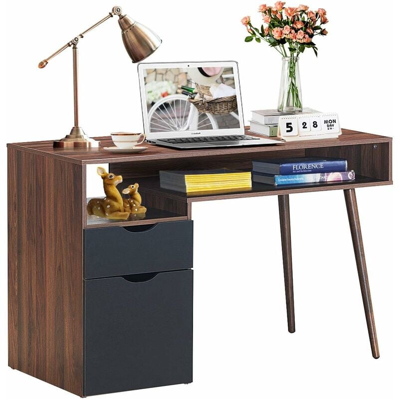 COSTWAY Schreibtisch mit Schublade und Schrank, Computertisch 120x55x78cm Holz, Bürotisch modern für Schlafzimmer, Büro, Wohnzimmer