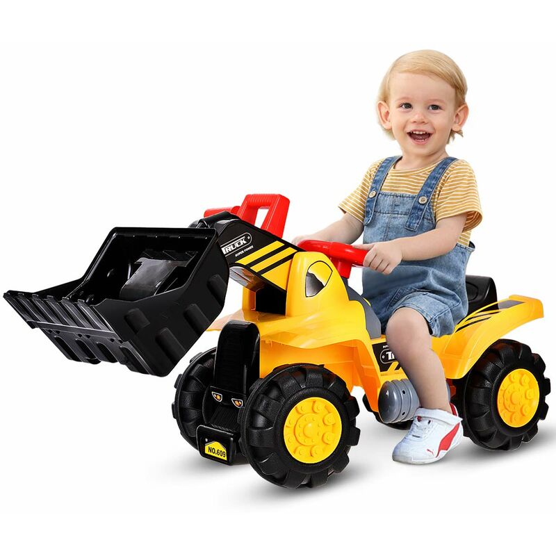 Costway - Sitzbagger mit eingebautem Ablagefach, Kinderbagger mit 4 Sound-Tasten, Bagger Spielzeug, Sandbagger, Rutscher Bagger, Schaufelbagger,