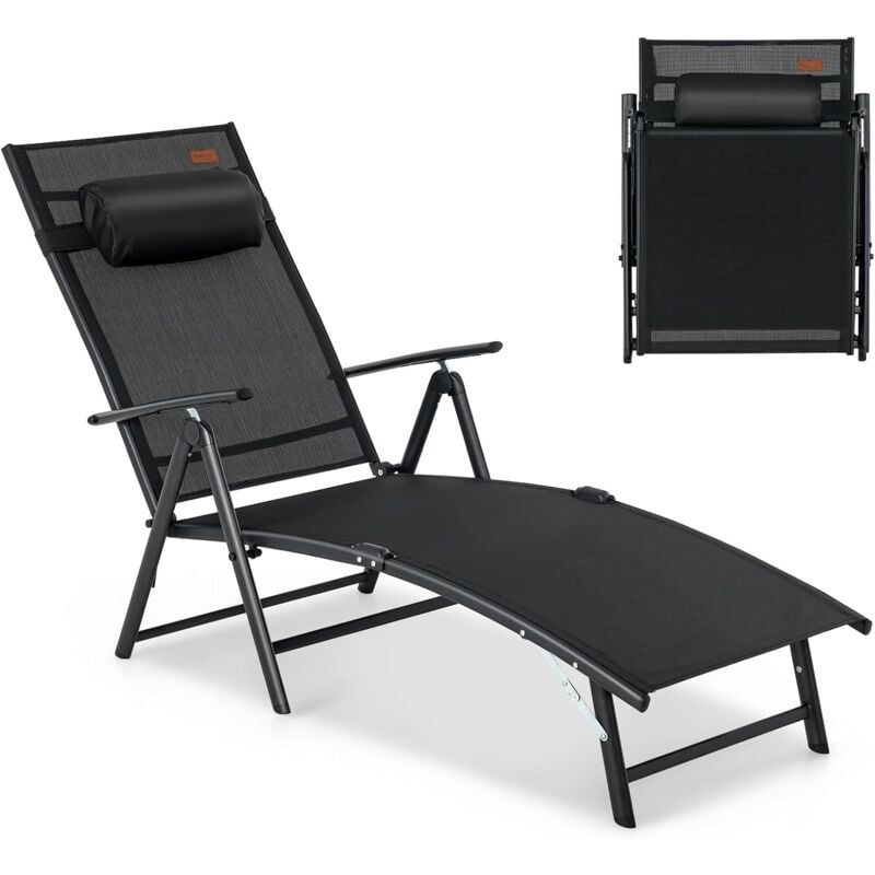 Costway - Sonnenliege klappbar, Gartenliege mit Kopfstütze, 7 verstellbaren Rückenlehnen, Klappliege bis 150 kg belastbar, tragbarer Liegestuhl für