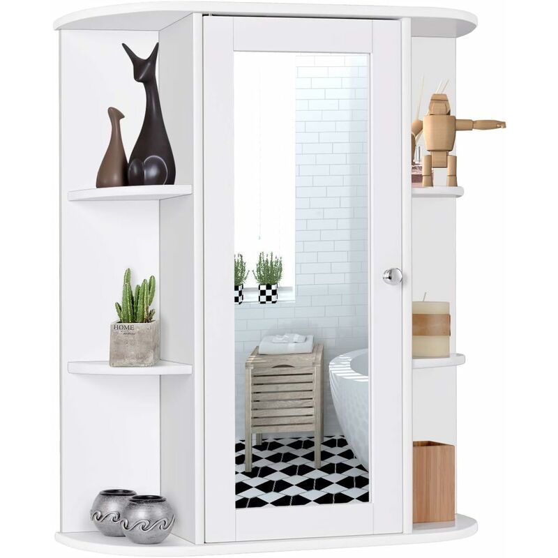 Spiegelschrank mit 6 Ablagen Badschrank Badzimmerschrank Haengeschrank 60 x 16,5 x 70,5 cm Weiss - Costway