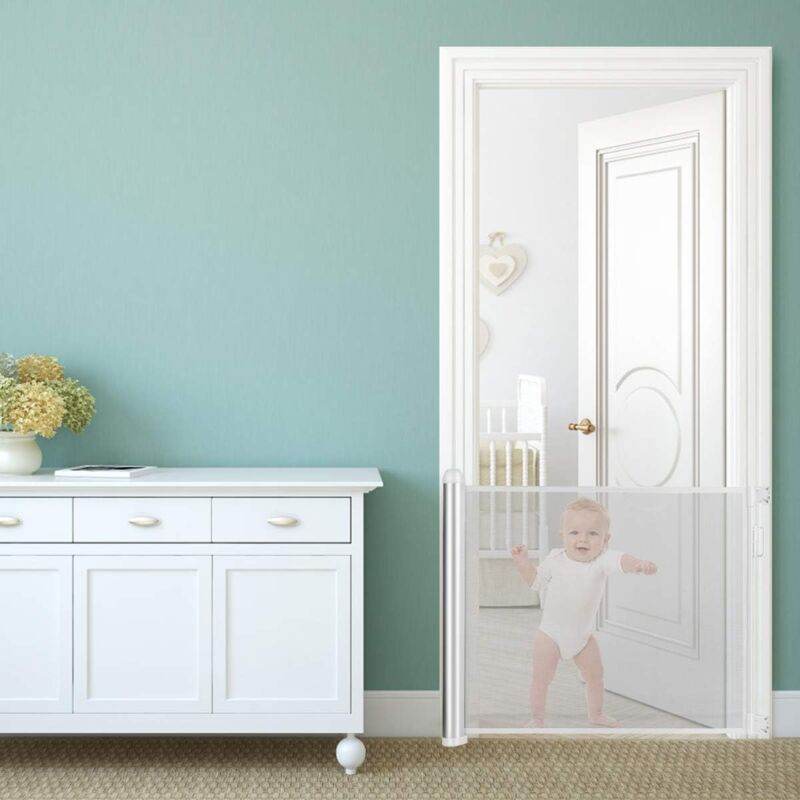 Costway - Tuer- und Treppenschutzgitter, Schutzgitter ausziehbar & einrollbar, Treppengitter fuer Babys und Haustiere, Tuerschutzgitter Rollo,