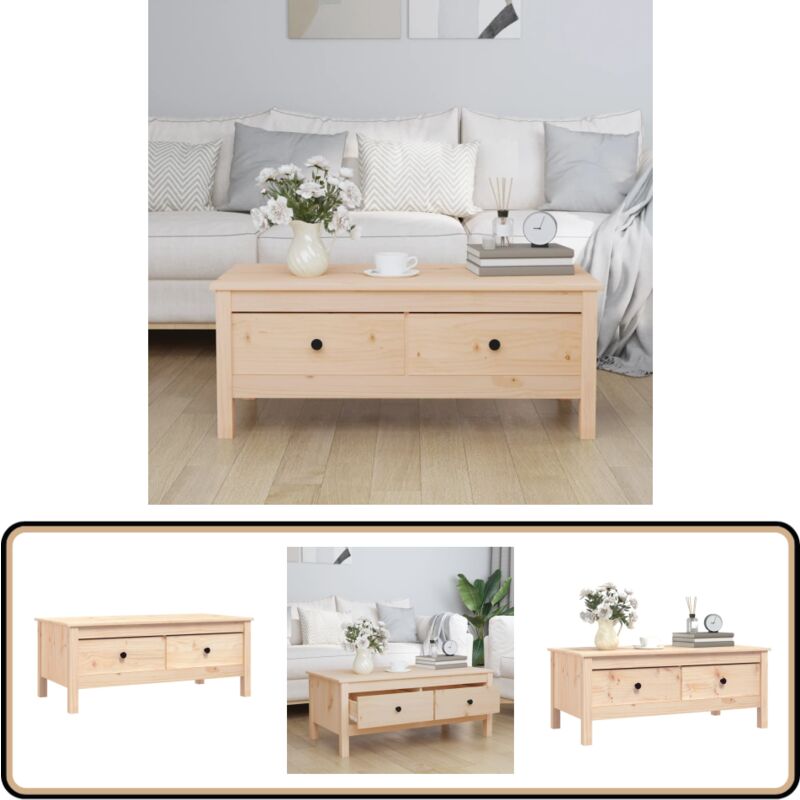 Couchtisch 100x50x40 cm Massivholz Kiefer - Holz Couchtisch - Kiefernholz Couchtisch - Beistelltisch - Wohnzimmer Dekoration - Massiver Couchtisch