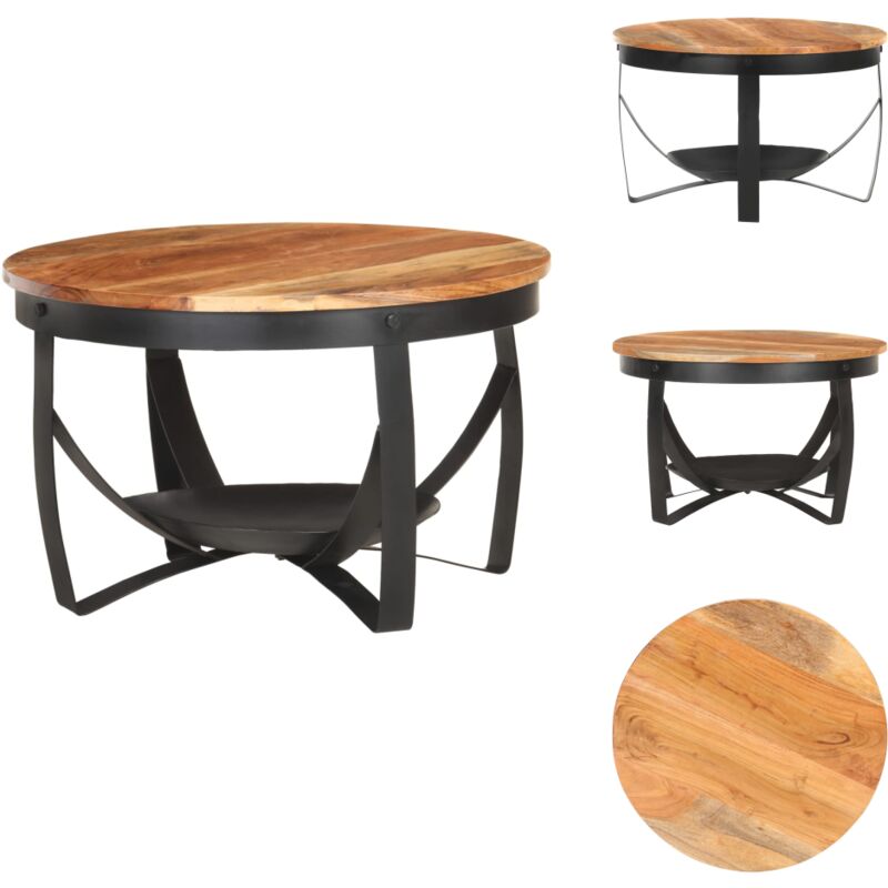 Couchtisch Ø68x43 cm Massivholz Akazie - Industrieller Couchtisch - Holz Couchtisch - Acacienholzmöbel - Wohnzimmertisch - Beistelltisch