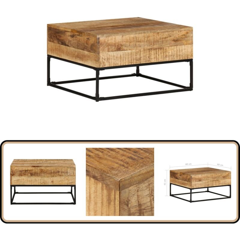 Couchtisch 68x68x41 cm Raues Mangoholz - Holz Couchtisch - Mangoholz Couchtisch - Industriel Style Couchtisch - Wohnzimmer Couchtisch - Beistelltisch