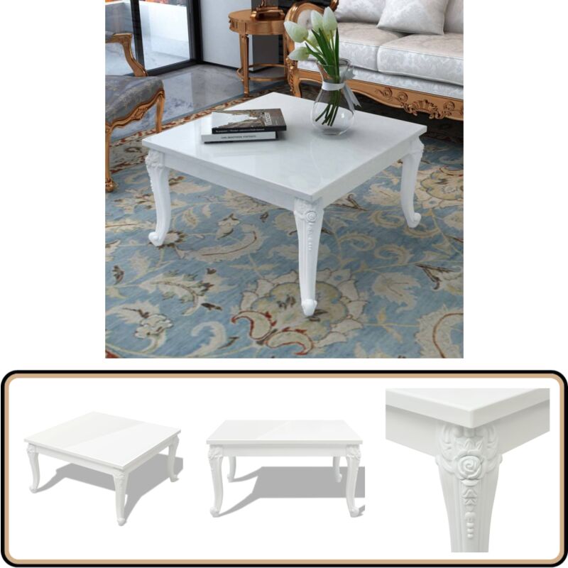 Couchtisch 80x80x42 cm Hochglanz-Weiß - Couchtisch - Wohnzimmertisch - Holzoptik - Weißer Couchtisch - Quadratischer Couchtisch