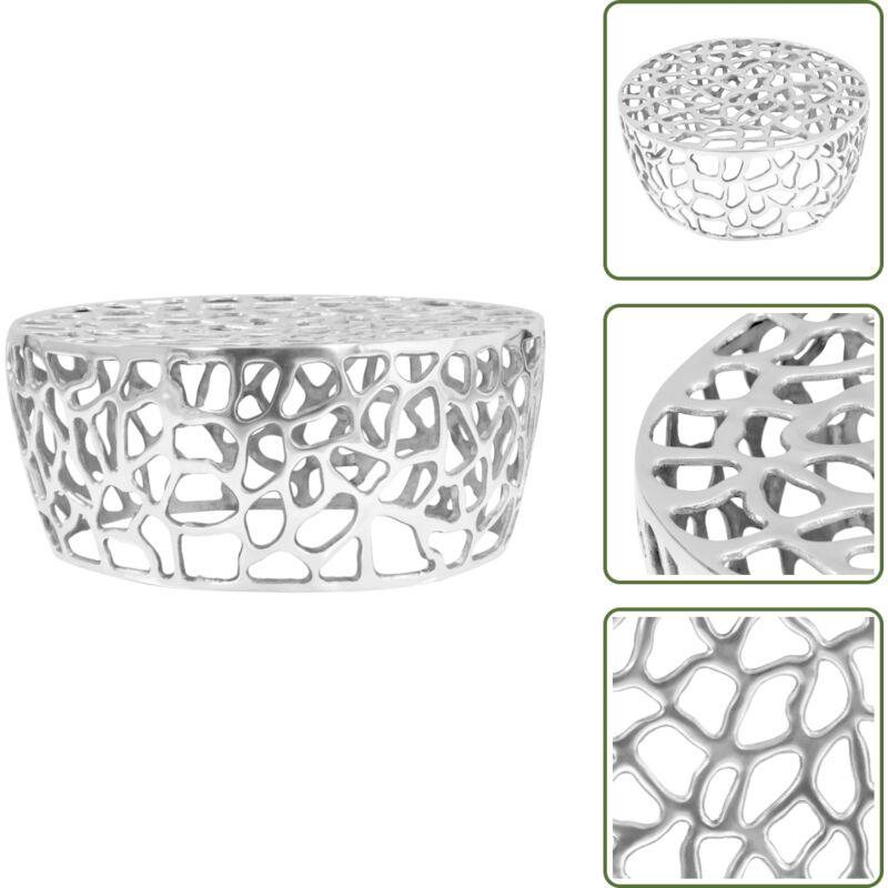 Couchtisch Aluminiumguss 70x30 cm Silbern - Couchtisch - Alu Couchtisch - Silberner Couchtisch - Hohldesign Couchtisch - Wohnzimmerstil