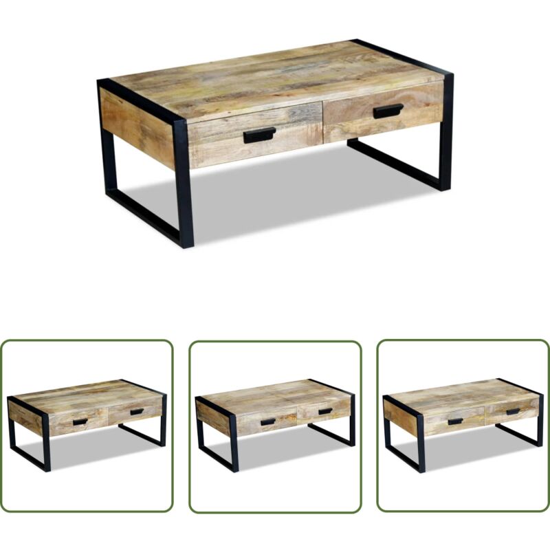 The Living Store Couchtisch mit 2 Schubladen Massivholz Mango 100x60x40 cm - Vintage Couchtisch - Holzmöbel - Mangoholz Couchtisch - Industriel Style